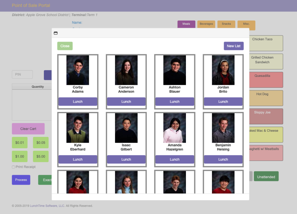screenshot of School LunchTime Software